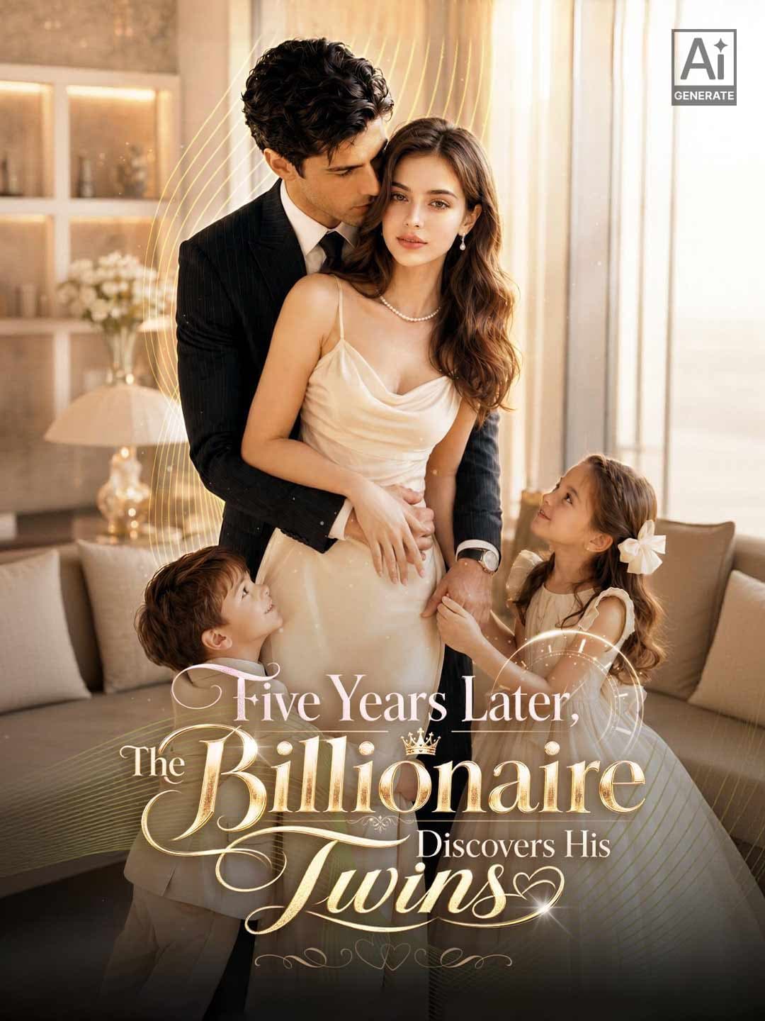 Official poster of Five Years Later, The Billionaire Discovers His Twins, as shown on ReelShort